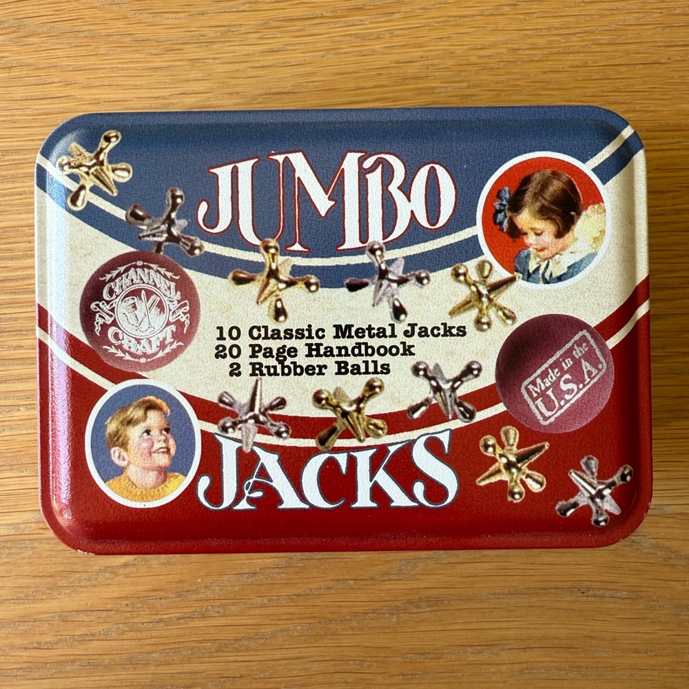 NEW CHANNEL CRAFT JUMBO JACKS In Tin Box Balls Crate & Barrel Retro USA Sealed